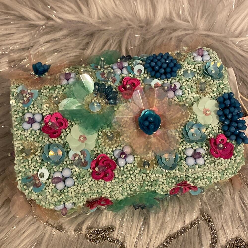 BNWT MADE IN INDIA Mermaid Blue Purple Sequin and Beaded Crossbody Bag